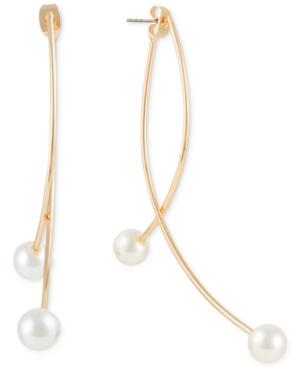 Robert Rose For Inc International Concepts Gold-tone Imitation Pearl Curved Bar Front-back Earrings, Only At Macy's