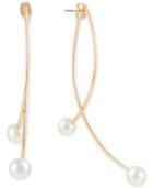 Robert Rose For Inc International Concepts Gold-tone Imitation Pearl Curved Bar Front-back Earrings, Only At Macy's