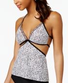 Hula Honey Wild Ways Printed Cutout Strappy Tankini Top Women's Swimsuit