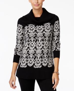 Charter Club Petite Cowl-neck Damask Sweater, Only At Macy's