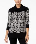 Charter Club Petite Cowl-neck Damask Sweater, Only At Macy's