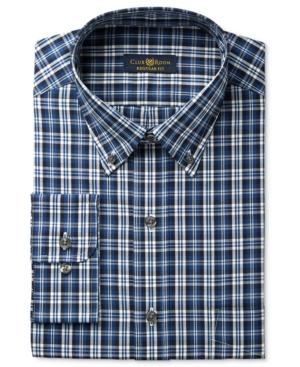 Club Room Estate Men's Classic-fit Wrinkle-resistant Blue Navy Plaid Dress Shirt, Only At Macy's