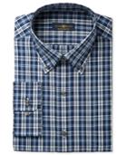 Club Room Estate Men's Classic-fit Wrinkle-resistant Blue Navy Plaid Dress Shirt, Only At Macy's