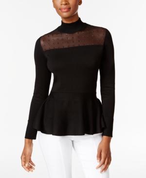 Thalia Sodi Embellished Illusion Peplum Top, Only At Macy's