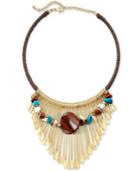 Gold-tone Braided Cord Multi-stone Statement Necklace