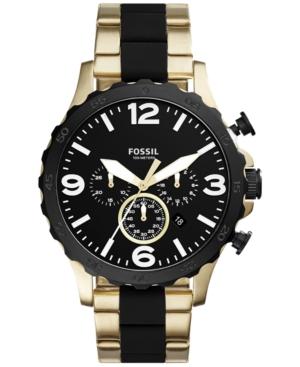Fossil Men's Chronograph Nate Gold-tone Stainless Steel & Black Silicone Bracelet Watch 50mm Jr1526