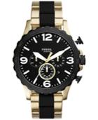 Fossil Men's Chronograph Nate Gold-tone Stainless Steel & Black Silicone Bracelet Watch 50mm Jr1526