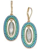 Lonna & Lilly Gold-tone Blue Bead & Oval Stone Drop Earrings