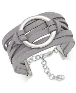 Inc International Concepts Silver-tone Faux-leather Wrap Bracelet, Only At Macy's