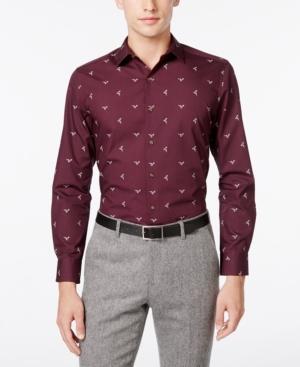 Bar Iii Men's Slim-fit Wine Reindeer Print Dress Shirt, Only At Macy's