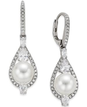 Eliot Danori Alhambra Silver-tone Glass Pearl & Cubic Zirconia Teardrop Earrings