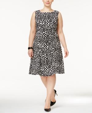 Kasper Plus Size Dot-print Scuba A-line Dress