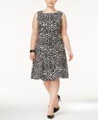 Kasper Plus Size Dot-print Scuba A-line Dress