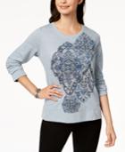Style & Co Long-sleeve Metallic-graphic Sweatshirt, Created For Macy's