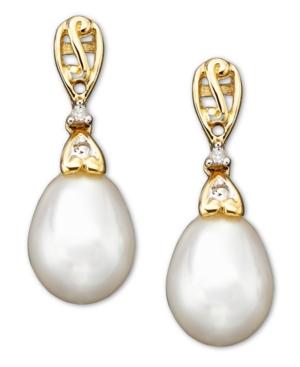 14k Gold Cultured Freshwater Pearl & Diamond Accent Drop Earrings