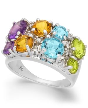 Multi-gemstone (4-1/5 Ct. T.w.) & Diamond (1/10 Ct. T.w.) Ring In Sterling Silver