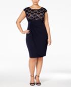 Connected Plus Size Sequined Lace Faux-wrap Cocktail Dress