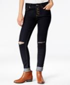 Indigo Rein Juniors' Button-front Super-soft Ripped Skinny Jeans