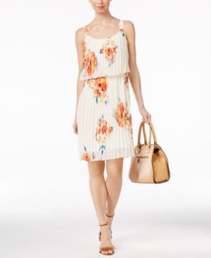 Ny Collection Floral-print Pleated Popover Dress