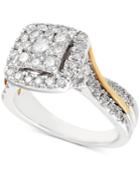 Diamond Two-tone Square Halo Cluster Engagement Ring (1-1/4 Ct. T.w.) In 14k Gold & White Gold