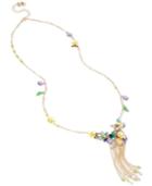 Betsey Johnson Gold-tone Multi-stone Flower And Hummingbird Long Fringe Necklace