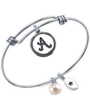 Unwritten Initial Charm And Cultured Freshwater Pearl (8mm) Bangle Bracelets In Stainless Steel