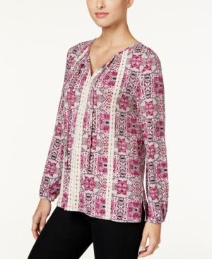 Style & Co. Printed Lace-trim Top, Only At Macy's