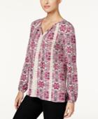 Style & Co. Printed Lace-trim Top, Only At Macy's