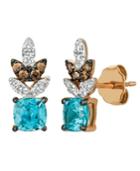 Le Vian Blue Zircon (1 1/5 Ct.t.w.), Nude Diamonds (1/6 Ct.t.w.), And Chocolate Diamonds (1/10 Ct.t.w.) Earrings Set In 14k Rose Gold