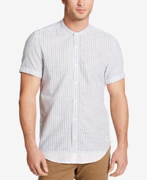 William Rast Men's Bartell Band-collar Vertical Striped Shirt