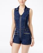 Marilyn Monroe Juniors' Zipper-front Knit Denim Romper