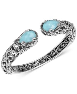 Carolyn Pollack Turquoise/rock Crystal Doublet Cuff Bracelet In Sterling Silver