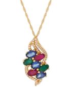 Multi-gemstone (2-1/4 Ct. T.w.) & Diamond (1/8 Ct. T.w.) 18 Pendant Necklace In 14k Gold