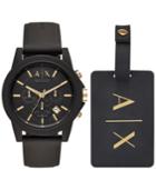 Ax Armani Exchange Men's Chronograph Outerbanks Black Silicone Strap Watch 45mm Gift Set