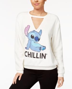 Hybrid Juniors' Stitch Graphic-print Choker Sweatshirt