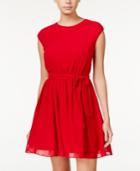 Bcx Juniors' Pleated Cap-sleeve Fit & Flare Dress