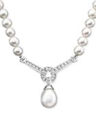 14k White Gold Necklace, Cultured Freshwater Pearl And Diamond (1/3 Ct. T.w.) Necklace