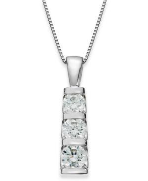Diamond Three-stone Bar Pendant Necklace In 14k White Gold (1 Ct. T.w.)
