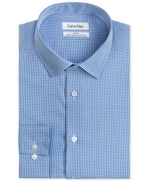 Calvin Klein Steel Non-iron Slim-fit Blue Check Performance Dress Shirt