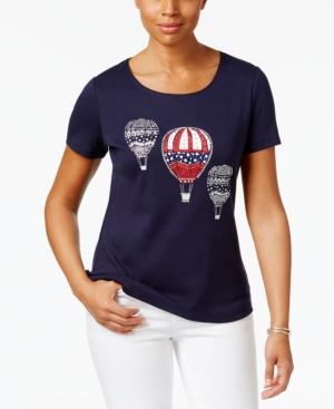 Karen Scott Glitter Graphic Studded Cotton Top, Only At Macy's