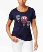 Karen Scott Glitter Graphic Studded Cotton Top, Only At Macy's