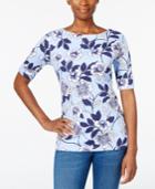 Karen Scott Elbow-sleeve Printed Boatneck Top, Only At Macy's
