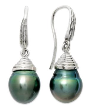 Pearl Earrings, Sterling Silver Cultured Tahitian Pearl Semi-baroque Drop Earrings (10mm)