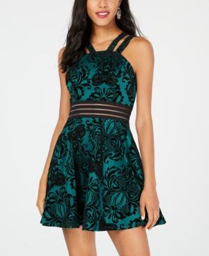 City Studios Juniors' Damask Flocked Fit & Flare Dress