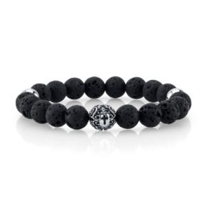 He Rocks Black Lava And Stainless Steel Cross Bead Bracelet, 8.5