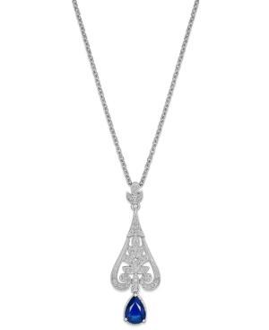 Sapphire (9/10 Ct. T.w.) And Diamond (1/8 Ct. T.w.) Antique Pendant Necklace In Sterling Silver