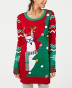 Hooked Up By Iot Juniors' Embellished Llama Tunic Sweater