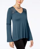 Hippie Rose Juniors' Lace-trim Bell-sleeve Top