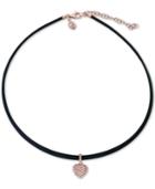 Effy Diamond Pave Heart Leather Choker Necklace (1/8 Ct. T.w.) In 14k Rose Gold, 12 + 2 Extender