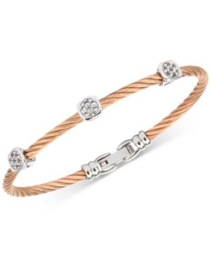 Charriol White Topaz Cable Bangle Bracelet (9/10 Ct. T.w.) In Stainless Steel & Rose Gold-tone Pvd Stainless Steel